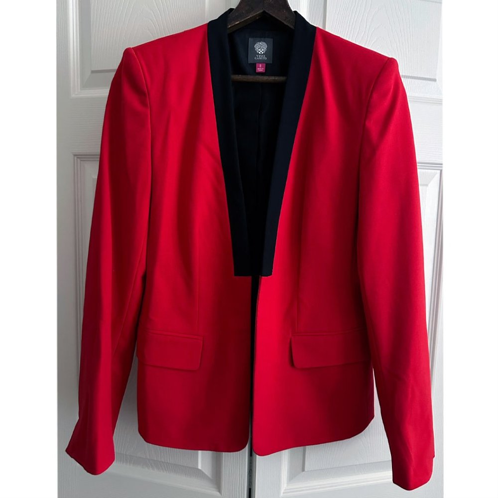 Vince Camuto Collarless Red & Black Blazer, Size 8